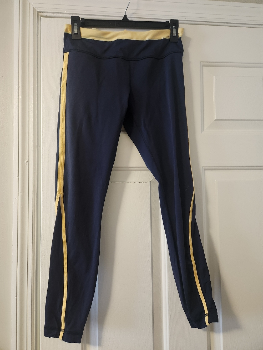 Lululemon Navy Leggings with Pale Yellow Stripe